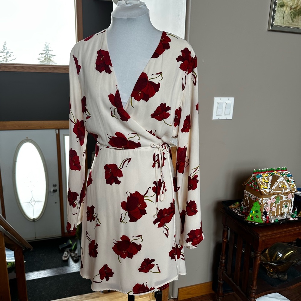 Lush Red Floral Wrap Dressa
